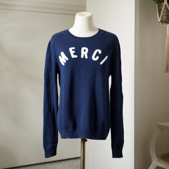 GAP Sweaters - GAP Women's Crewneck Sweater - Navy w/ White Merci Print